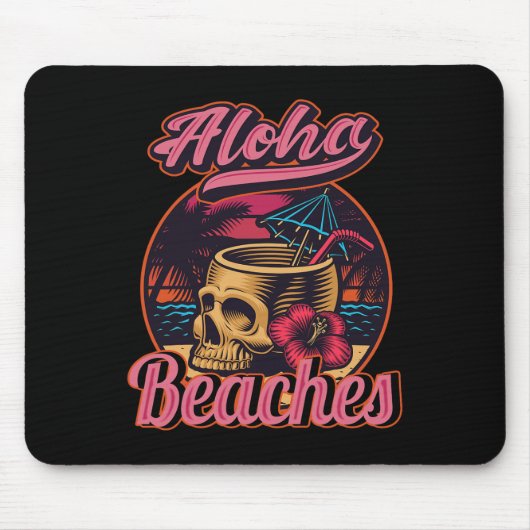 Hawaii Aloha Beaches Tropical Goth Skeleton Skull Muismat (Voorkant)