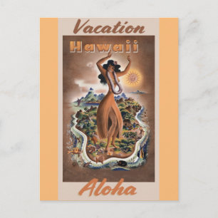 Hawaii Aloha Hula Dancer Vintage Travel Briefkaart