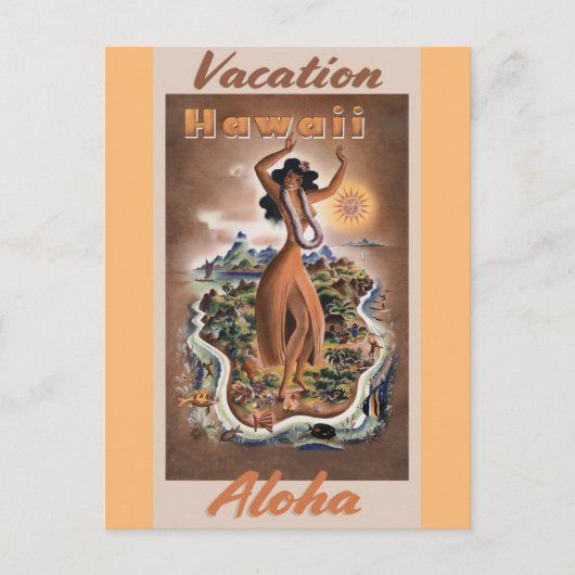 Hawaii Aloha Hula Dancer Vintage Travel Briefkaart (Voorkant)