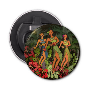 Hawaii Aloha Palm Hula Art Design Button Flesopener