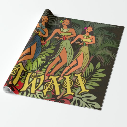 Hawaii Aloha Palm Hula Art Design Cadeaupapier (Uitgerold)