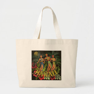 Hawaii Aloha Palm Hula Art Design Grote Tote Bag