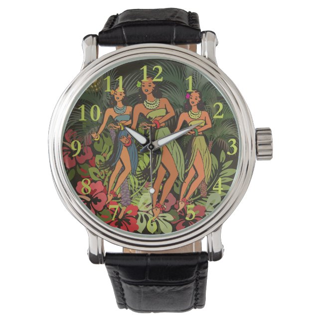 Hawaii Aloha Palm Hula Art Design Horloge (Voorkant)