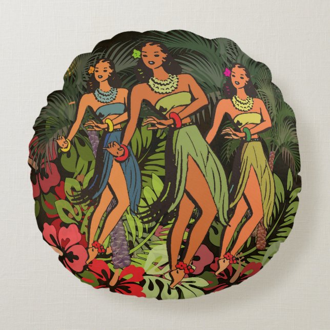 Hawaii Aloha Palm Hula Art Design Rond Kussen (Voorkant)