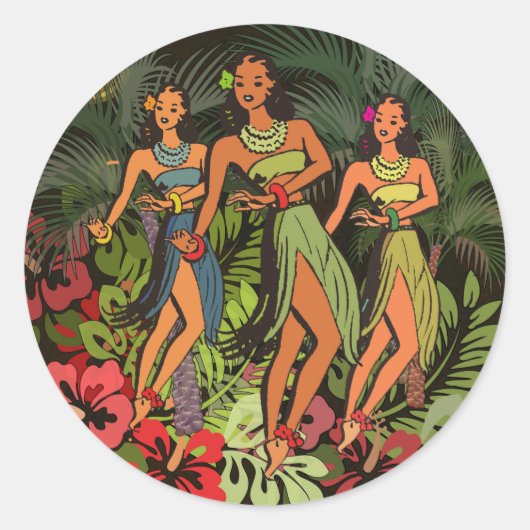 Hawaii Aloha Palm Hula Art Design Ronde Sticker (Voorkant)