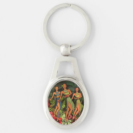 Hawaii Aloha Palm Hula Art Design Sleutelhanger (Voorkant)