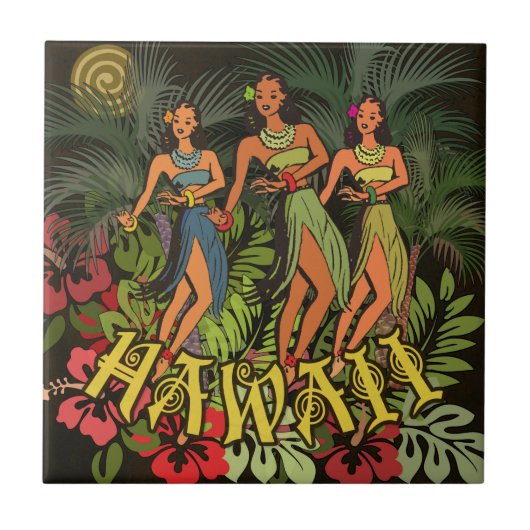 Hawaii Aloha Palm Hula Art Design Tegeltje (Voorkant)