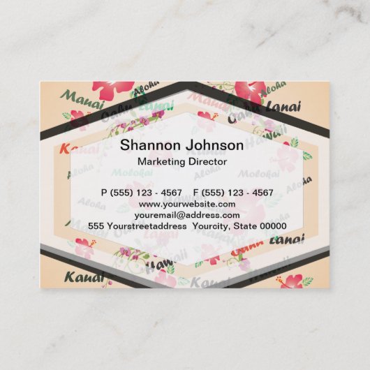 Hawaii Aloha Print met Flowers en Island Names Visitekaartje (Achterkant)