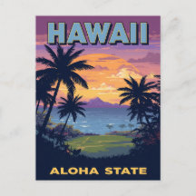 Hawaii Aloha Staat Vintage Zonsondergang Palmboom