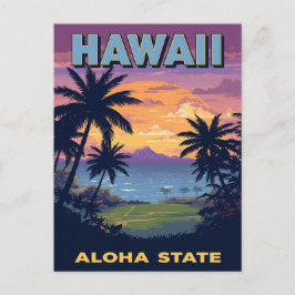 Hawaii Aloha Staat Vintage Zonsondergang Palmboom Briefkaart