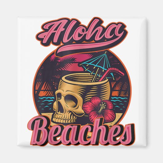 Hawaii Aloha straagt tropische Gothic Skeletspiere Magneet (Voorkant)