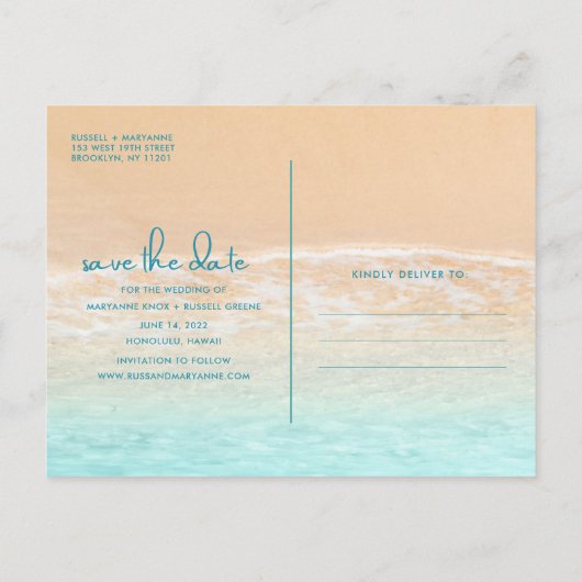 Hawaii Aloha stranden bruiloft redden Datum Aankondigingskaart (Achterkant)