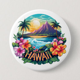 Hawaii Aloha Tropical Beach Bergen Reizen Ronde Button 7,6 Cm