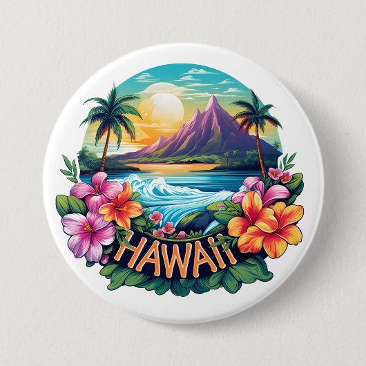 Hawaii Aloha Tropical Beach Bergen Reizen Ronde Button 7,6 Cm (Voorkant)