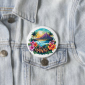 Hawaii Aloha Tropical Beach Bergen Reizen Ronde Button 7,6 Cm (In situ)