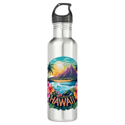 Hawaii Aloha Tropical Beach Bergen Reizen Waterfles (Voorkant)