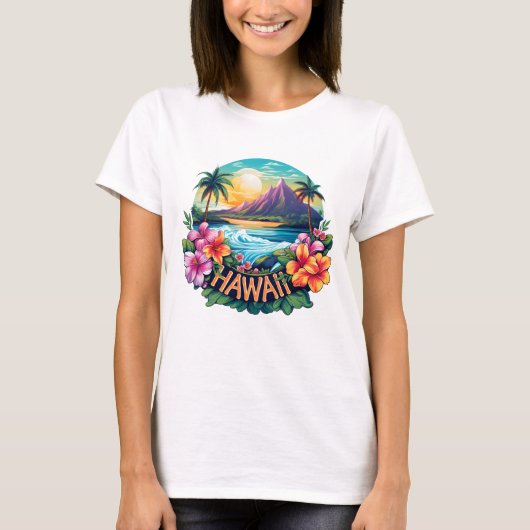 Hawaii Aloha Tropical Beach Mountains T-shirt (Voorkant)