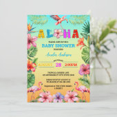 Hawaii Aloha Tropical Floral Flamingo Baby shower Kaart (Staand voorkant)