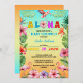 Hawaii Aloha Tropical Floral Flamingo Baby shower Kaart (Voorkant / Achterkant)
