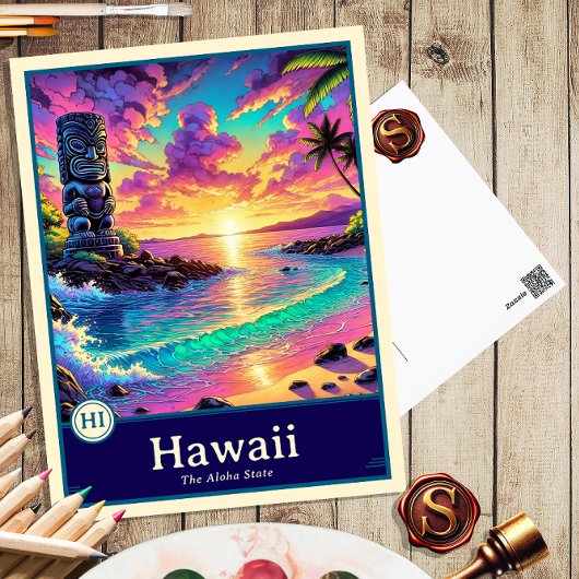 Hawaii | Anime Style Cel Shaded Briefkaart