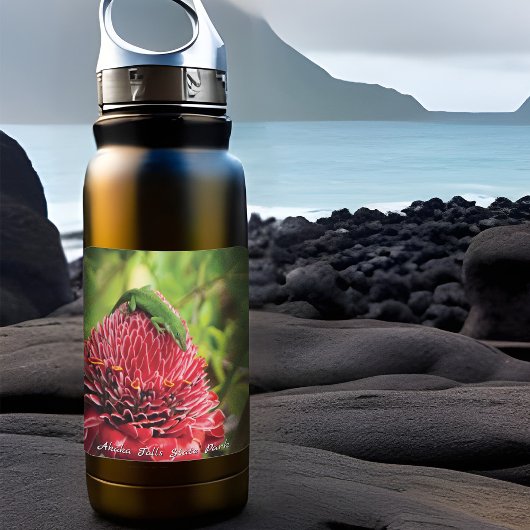 Hawaii Anole Lizard Red Tropical Flower Akaka Herf Vierkante Sticker