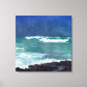 Hawaii Aqua Blue Ocean Waves Surf Zee Water Storm Canvas Afdruk