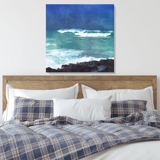 Hawaii Aqua Blue Ocean Waves Surf Zee Water Storm Canvas Afdruk (Insitu (Slaapkamer))