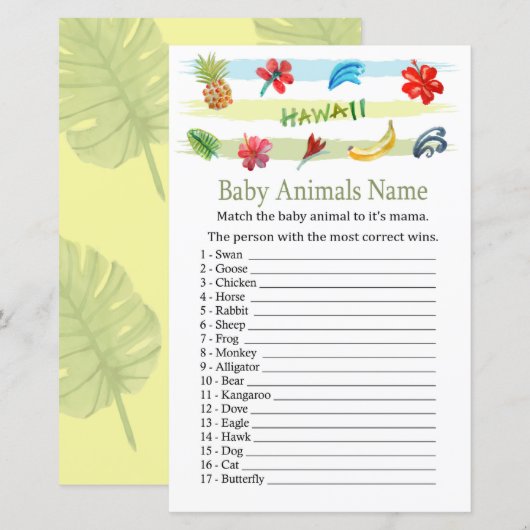 Hawaii Baby Dieren Naam Game (Voorkant / Achterkant)