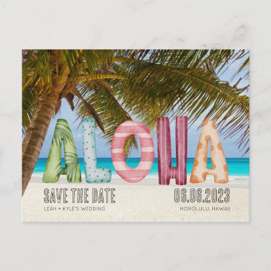 Hawaii Beach Aloha Wedding Save the Date Aankondigingskaart (Voorkant)