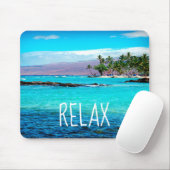 Hawaii Beach Blue Ocean Green Palm Trees Relax Muismat (Met muis)
