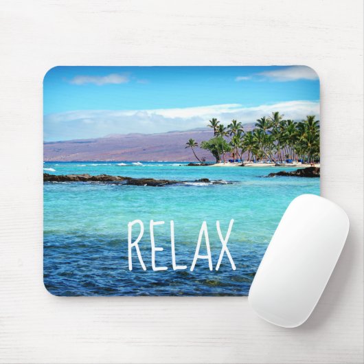 Hawaii Beach Blue Ocean Green Palm Trees Relax Muismat (Met muis)