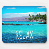 Hawaii Beach Blue Ocean Green Palm Trees Relax Muismat (Voorkant)