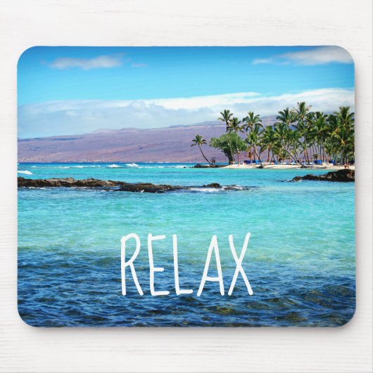Hawaii Beach Blue Ocean Green Palm Trees Relax Muismat (Voorkant)