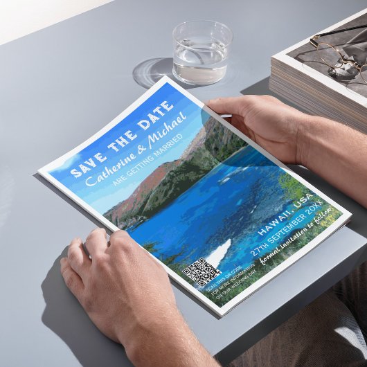 Hawaii Beach Bruiloft Reizen Poster Stijl QR Code Save The Date