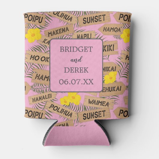 Hawaii Beach bruiloft roze Blikjeskoeler (Voorkant)