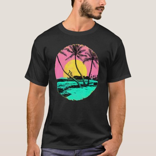 Hawaii Beach Island Palm Tree Retro T-shirt (Voorkant)