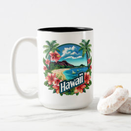 Hawaii Beach Mountains Tropische bloemen Reizen Ku Tweekleurige Koffiemok