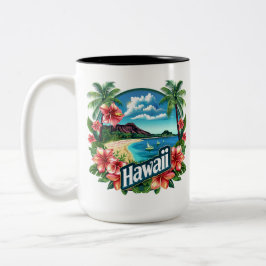Hawaii Beach Mountains Tropische bloemen Reizen Ku Tweekleurige Koffiemok