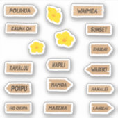 Hawaii Beach Names and Hibiscus Flowers Sticker (Voorkant)