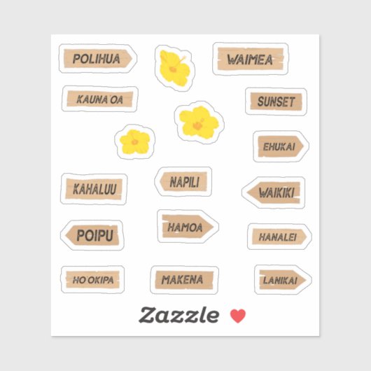 Hawaii Beach Names and Hibiscus Flowers Sticker (Vel)