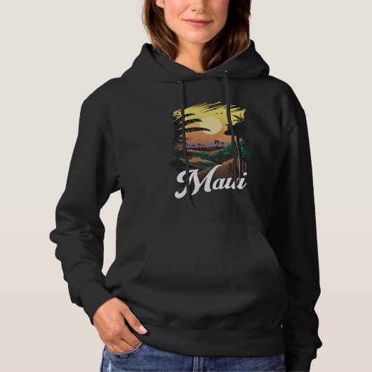 Hawaii Beach Sunset Ocean Maui Aloha Retro Hawaiia Hoodie (Voorkant)