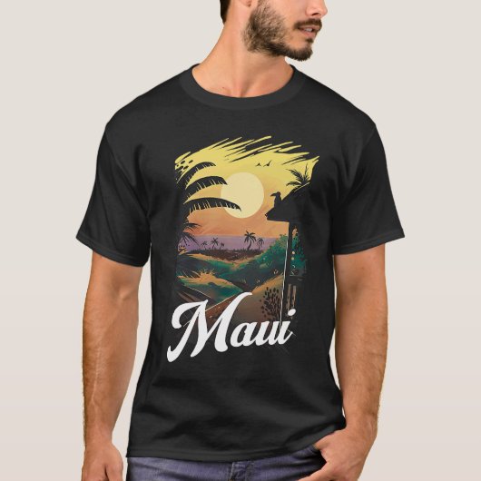 Hawaii Beach Sunset Ocean Maui Aloha Retro Hawaiia T-shirt (Voorkant)