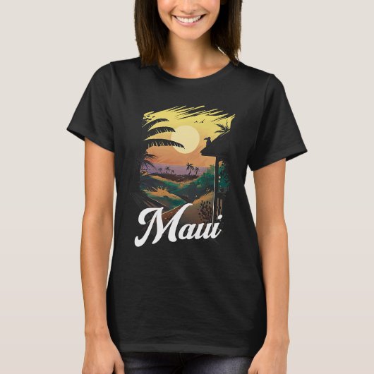 Hawaii Beach Sunset Ocean Maui Aloha Retro Hawaiia T-shirt (Voorkant)