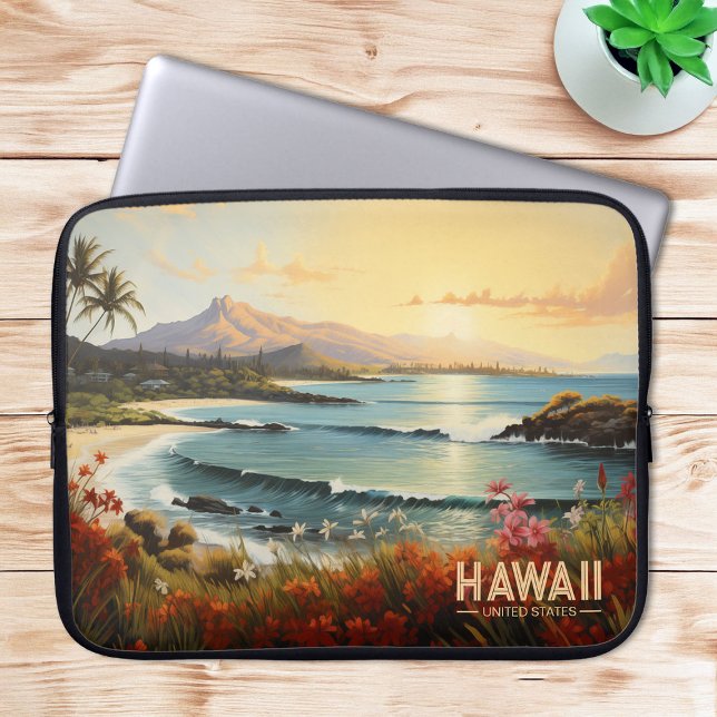  Hawaii Beach Tropical Paradise Painting Laptop Sleeve (Vintage Hawaii Beach Tropical Paradise Painting Laptop Sleeve)