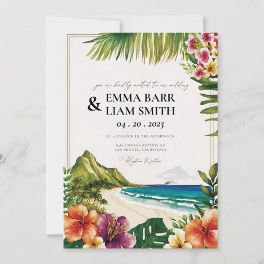 HAWAII Beach Tropical Wedding Invitation Kaart (Voorkant)