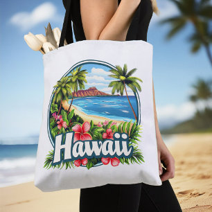 Hawaii Beach Tropische Bloemen Bergen Reiskunst Tote Bag