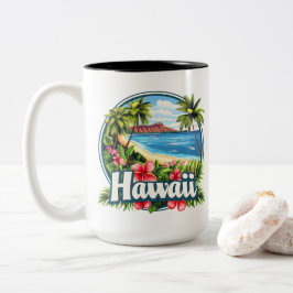 Hawaii Beach Tropische Bloemen Bergen Reiskunst Tweekleurige Koffiemok