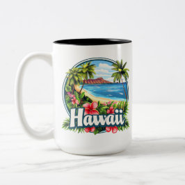 Hawaii Beach Tropische Bloemen Bergen Reiskunst Tweekleurige Koffiemok