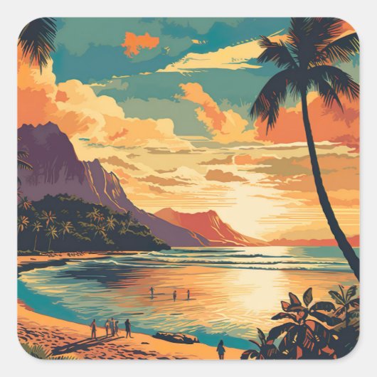  Hawaii Beach Vierkante Sticker (Voorkant)