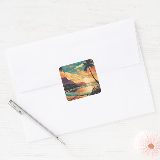  Hawaii Beach Vierkante Sticker (Envelop)